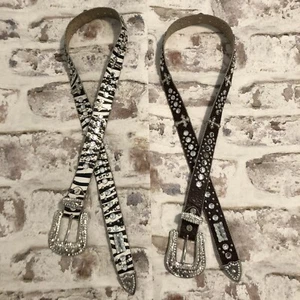 BHW Womens Western Leather Belts SZ XL Lot of (2) Rhinestones Rodeo Cowgirl - Picture 1 of 9
