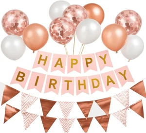 Happy Birthday Banner and Buntings, Happy Birthday Decorations for Women Rose Go - Picture 1 of 12