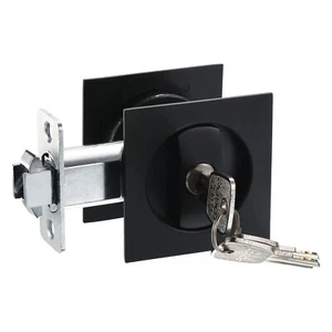 Square Pocket Door Lock Invisible Recessed Handle Latch Entry Privacy Black - Bild 1 von 9