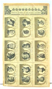 Vintage 1947 Hollywood Star Briefmarken ungeöffnet 1. Serie kompletter Bogen #ASC - Bild 1 von 1