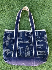 RARE Vintage L L Bean Boat Tote Navy Canvas  Limited Sailboat Print 15”x10” - Picture 1 of 22