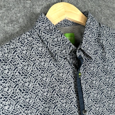 Hugo Boss Shirt Mens Medium Blue Geometric Long Sleeve Slim Casual Modern Berla - Image 1 of 4