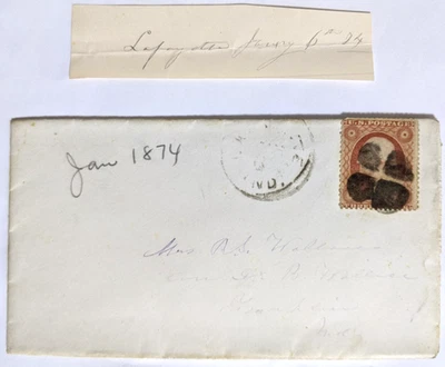 Lafayette, IN--Franklin, IN/w/Bit of Letter/Sc.#26/Post-Demonetization:1/6/1874! - Image 1 of 2
