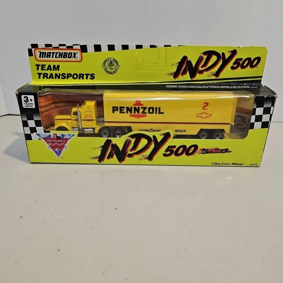 Matchbox 1990 CART INDY 500 Pennzoil Team Transport Hauler, Yellow - Image 1 of 3