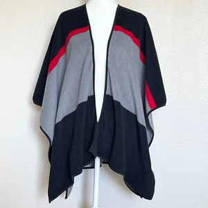 Chic Colorblock Poncho Cape | Black Grey Red | One Size | Soft Polyester - Picture 1 of 7