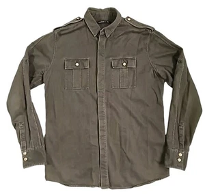 Balmain x H&M Men's Large Shirt Khaki Military Style Gold Buttons Heavy Cotton - Picture 1 of 13