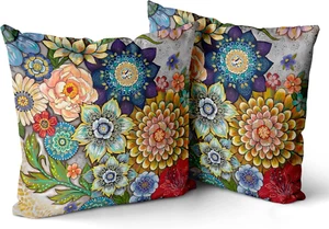 Snycler Boho Floral Throw Pillow Covers Set of 2 Colorful Boho Flower Decorative - Picture 1 of 12