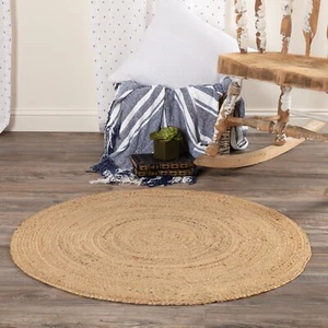 Harlow Jute Rug w/ Pad 3ft Round Natural Rustic Primitive Country Cottage - Picture 1 of 7