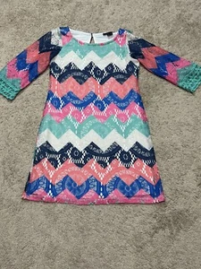 My Michelle Girls Dress Size 12 Multicolor Chevron Print Crochet Accent - Picture 1 of 12
