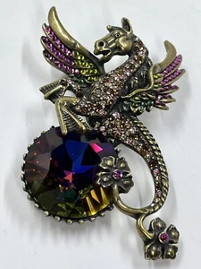 Jay Strongwater Vintage Winged Dragon Crystal Rhinestone Brooch As Is (1573) - Picture 1 of 12