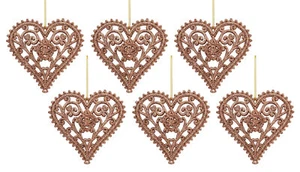 Christmas Tree Heart Baubles Glitter Filigree Decorations - Rose Gold (Set of 6) - Picture 1 of 1