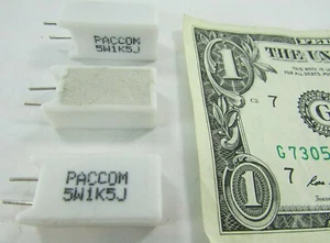 10 Paccom 5 Watt 1.5K Ohm 5% Tolerance Cement Resistors, Radial Leads 5W Ceramic - Picture 1 of 10