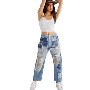 FREE PEOPLE AZALEA PATCHWORK JEANS BUTTON FLY SIZE 28 NWOT - Picture 1 of 10