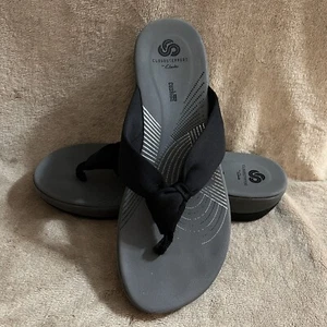 Clarks Cloud Steppers Women’s Shoes Black Gray Size 9M Arla Glison Wedge Sandals - Picture 1 of 12