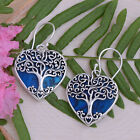 Tree of Life Heart Earrings Blue Abalone Sterling Silver 