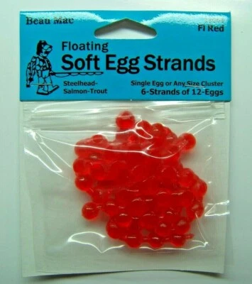 Beau Mac Floating Soft Egg Strands Cluster FL RED Roe Steelhead Salmon Trout Jig - Image 1 of 3
