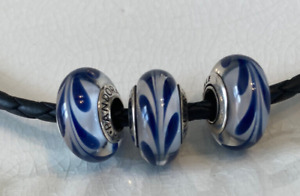 Pandora Blue White Vine/Swirl Pattern Murano Glass Beads