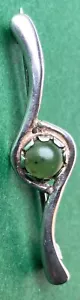 Vintage Or Antique Sterling Silver Jade Nephrite Brooch 4cm - Picture 1 of 14