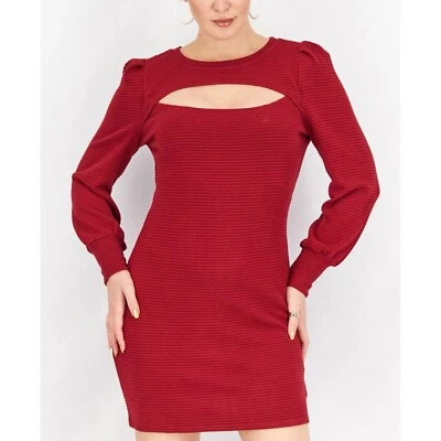 Steve Madden BB Dakota Cut Out Ribbed Long Sleeves Sweater Dress In Red Size M - Image 1 of 4