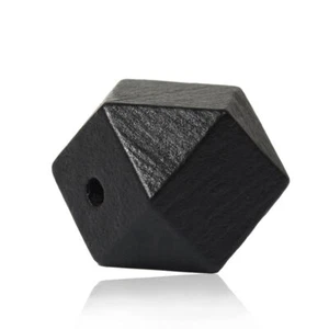 30 Black Painted Wood Beads 20mm 6/8 Inch Geometric Faceted Wood Bead with 4.... - Picture 1 of 3