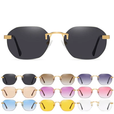 Модные прямоугольные солнцезащитные очки без оправы тонированные винтажные очки 90-х - Изображение 1 из 4