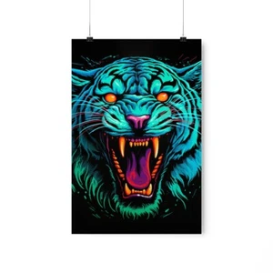 Cosmic Roaring Tiger Trippy Blacklight Premium Matte Vertical Poster - Picture 1 of 17