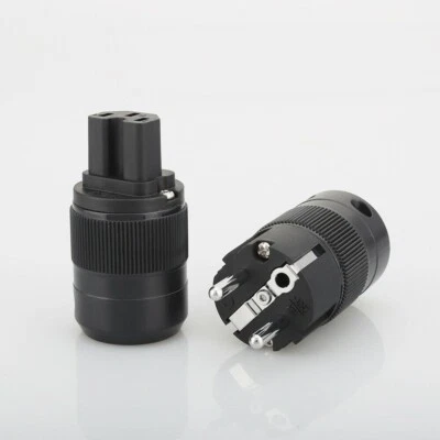 Pair Rhodium Plated EU SCHUKO Power Plug C15 Connector for Hi-Fi Power Cable DIY - Image 1 of 4