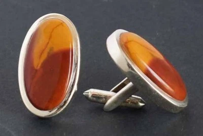 Gemelos ovalados de jaspe mookaita natural de plata de ley unisex joyería regalo para hombre Foto 1 de 4