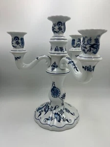 Vintage Blue Danube 4 Candle Candelabra Candlestick Blue Onion Rectangle Stamp - Picture 1 of 18