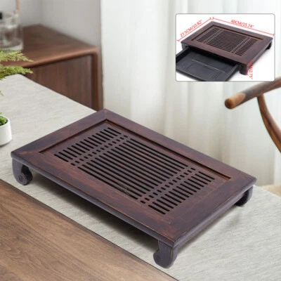 Bandeja de té de bambú duro de nogal Kung Fu Gongfu mesa para servir plato de té almacenamiento de agua Foto 1 de 4