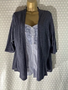 Womens M&S Marks&spencer Plus Size Uk 18 Navy Thin Knit Faux Shirt Jumper Top - Picture 1 of 8