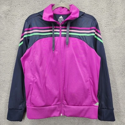Adidas Mujer XL Cremallera Completa Chaqueta de Pista Sudadera con Capucha Rayas Púrpura Ropa Activa Foto 1 de 4