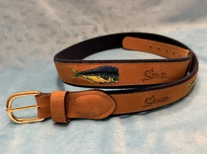 🐠 Worldwide Sportsman Men’s Leather Canvas Belt 38 embroidered Mahi-Mahi Design - Picture 1 of 6