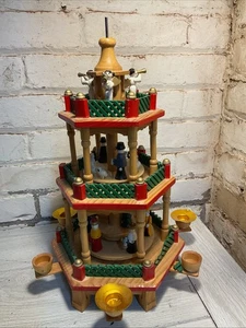 Christmas Carousel 3 Tier Nativity Pyramid Wood LV - For Parts But Works - Picture 1 of 7