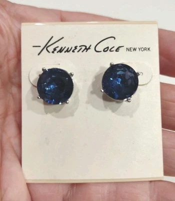 NWT KC Kenneth Cole ST Blue Glass Stone Post Earrings 3/4", S4 - Image 1 of 4