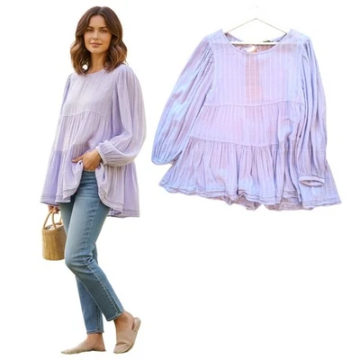 Túnica American Eagle Flowy Wmn's tamanho S lavanda manga longa peplum camponesa  - Imagem 1 de 4