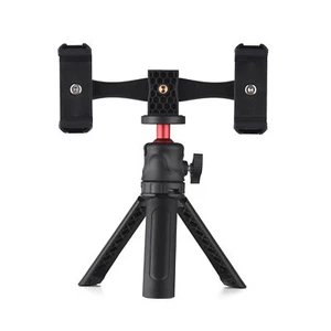 Smartphone Journalist Tripod Kit with Dual Phone Holders 4 Cold Shoe Mounts A5U1 - Afbeelding 1 van 12