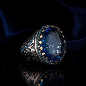 Men's Aquamarine Gemstone Ring 925 Sterling Silver Ring Size 7-15 US - Picture 1 of 6