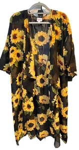 NWT LuLaRoe Large Black with Gold Sunflowers Sheer Shirley Kimono -STUNNING- - Picture 1 of 9