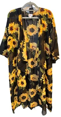 NWT LuLaRoe Medium Black Gold Brown Sunflowers Sheer Shirley Kimono -STUNNING- - Image 1 of 4
