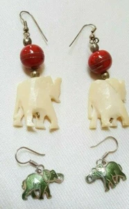 2 Pr. Pendientes colgantes perforados de elefante-1 esmalte y marcado 980-1 plástico y cuentas - Imagen 1 de 7