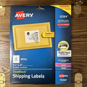Avery 15264 Shipping Labels 3 1/3” x 4” , 10 sheets, 60 labels, Sealed - Picture 1 of 2