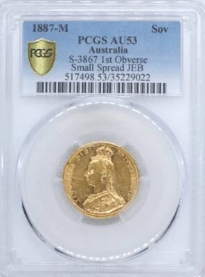 1887-M  Sovereign 1st Obv Small Spread JEB Victoria Rare - Image 1 of 3