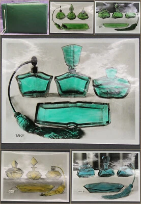 Schneider & Müller K.G. Farbige Kristallflakons & Parfumzerstäuber um 1925 sf - Bild 1 von 4