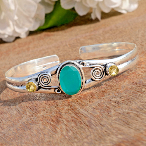 VALENTINO Bracciale in argento sterling 925 con pietra preziosa onice verde e topazio citrino per marito