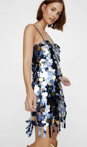 Nasty Gal Metallic Disc Tassel Hem Dress Blue Size 10 NWT Read! - Picture 1 of 13