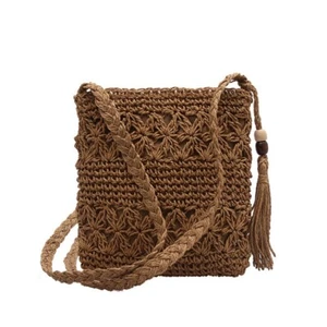 Women Casual Boho Woven Bag Handmade Cross Body Bag Tasseled Retro Beach Summer - Picture 1 of 16