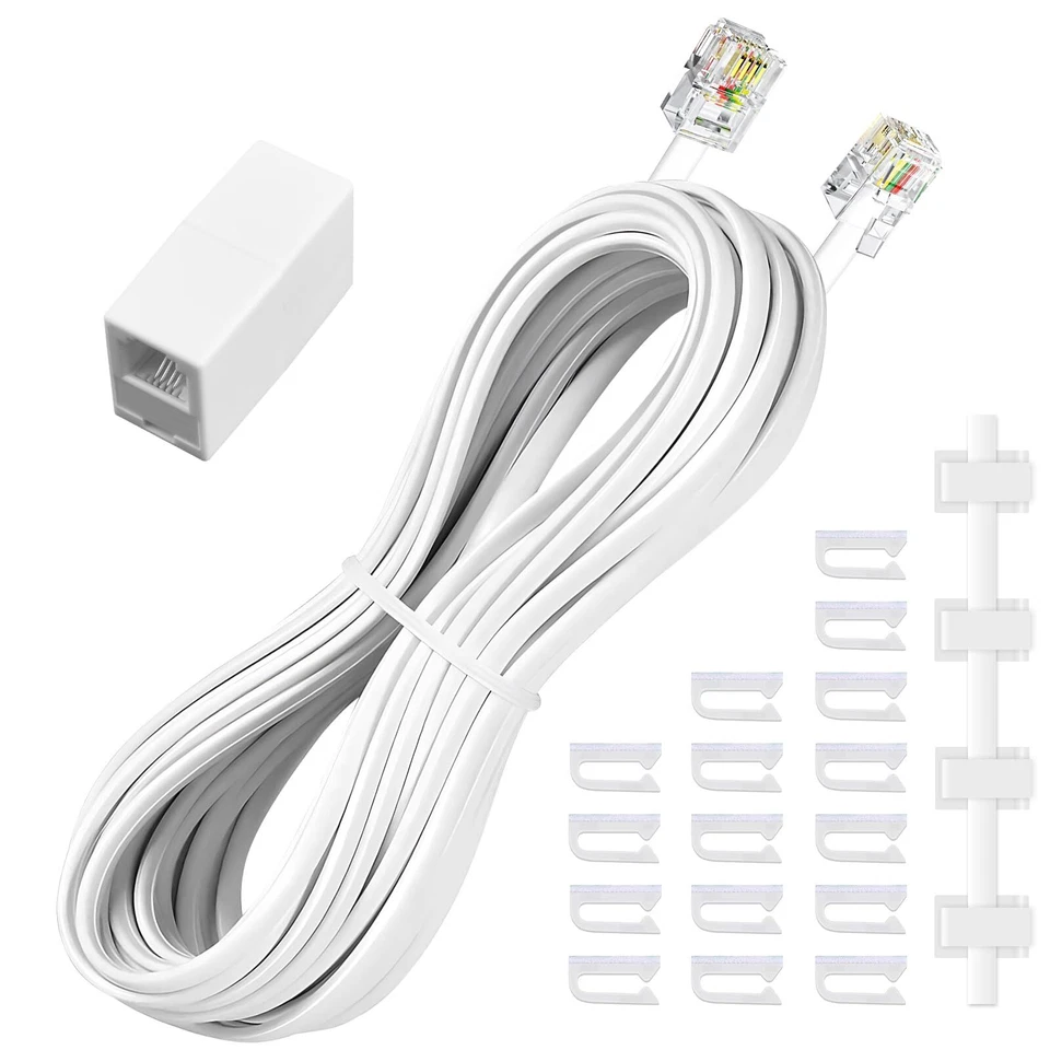 Phone Extension Cord 25 FT Telephone Cable With Standard Rj11 Plug and 1