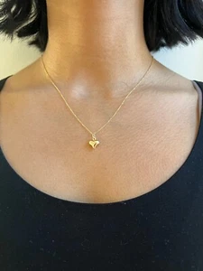 14K Gelbgold 3D Herz Anhänger Halskette - kleiner Mini 14mm Herz Anhänger Geschenk - Bild 1 von 7