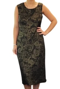 CONNECTED APPAREL Women's Sequined-Lace Maxi Dress Black And Gold 10 - Picture 1 of 4